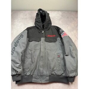 Snap-on Tools Mens XL Gray Black Canvas Quilted Hooded Work Jacket USA Patch